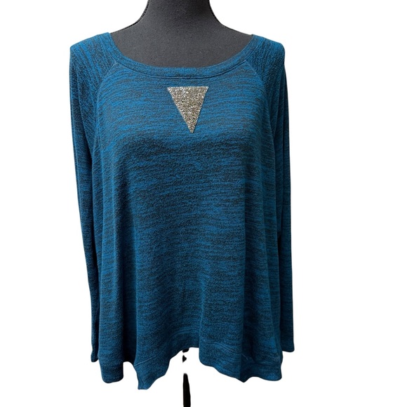 Juicy Couture Tops - Juicy Couture Teal Sparkle Embellished Top XL Soft Knit Long Sleeve Casual Chic